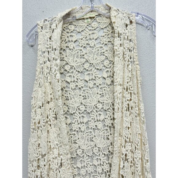 Anthropologie Staring at Stars XS Crochet Open Knit Vest Asymmetrical Beige - Picture 3 of 5